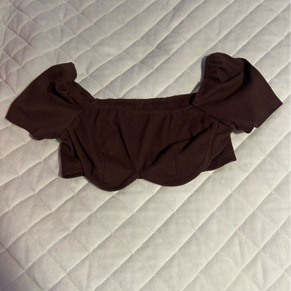 SHEIN Tops - SHEIN Chocolate Brown Off-Shoulder Crop Top